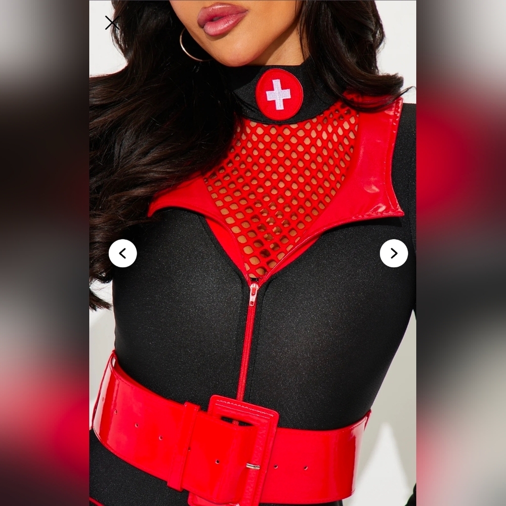 Sexy Nurse 3pcs Black and Red Jumpsuit Costume - Picture 4 of 4